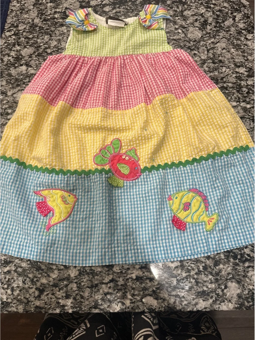 Rare, Too! Girls Colorful Gingham Dress with Fish Appliques Size 3T